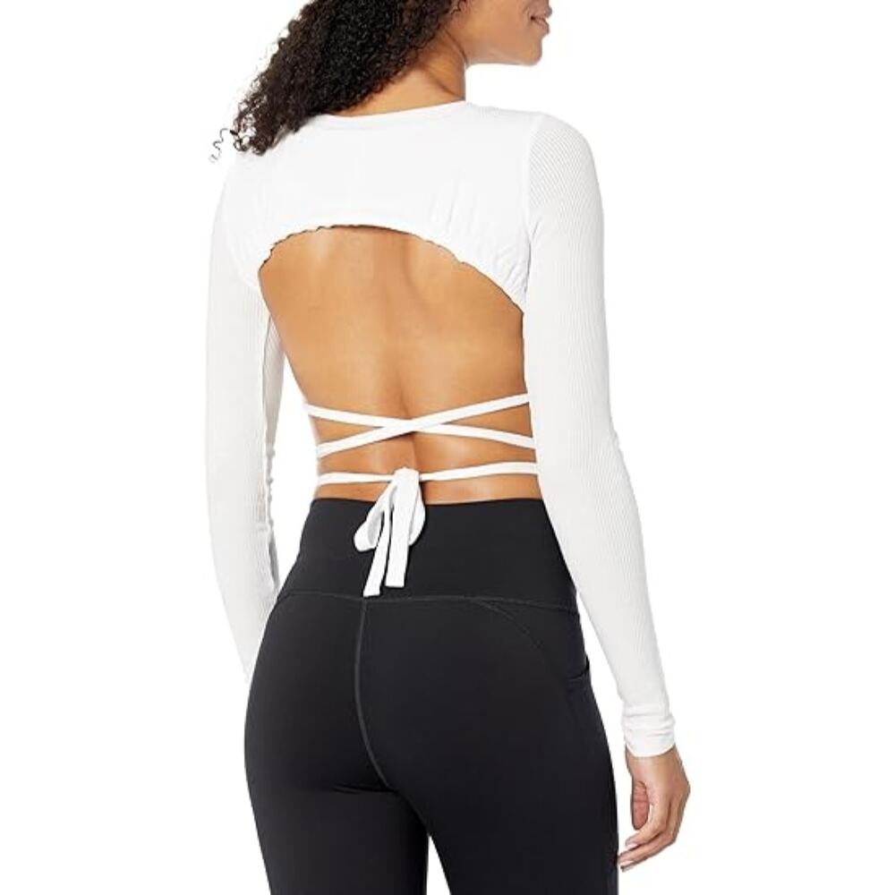 NWT Alo Ribbed Manifest Long Sleeve Tee White Backless Cropped Active Size M